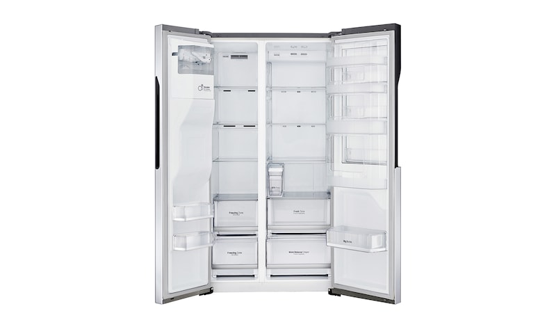 LG Side-by-Side mit Door-in-Door® |  Eis-, Crushed Ice- und Wasserspender  | 606 Liter Kapazität | Energieeffizienzklasse F | Interner Wassertank 4L | Steel | GSJ561PZUZ, GSJ561PZUZ